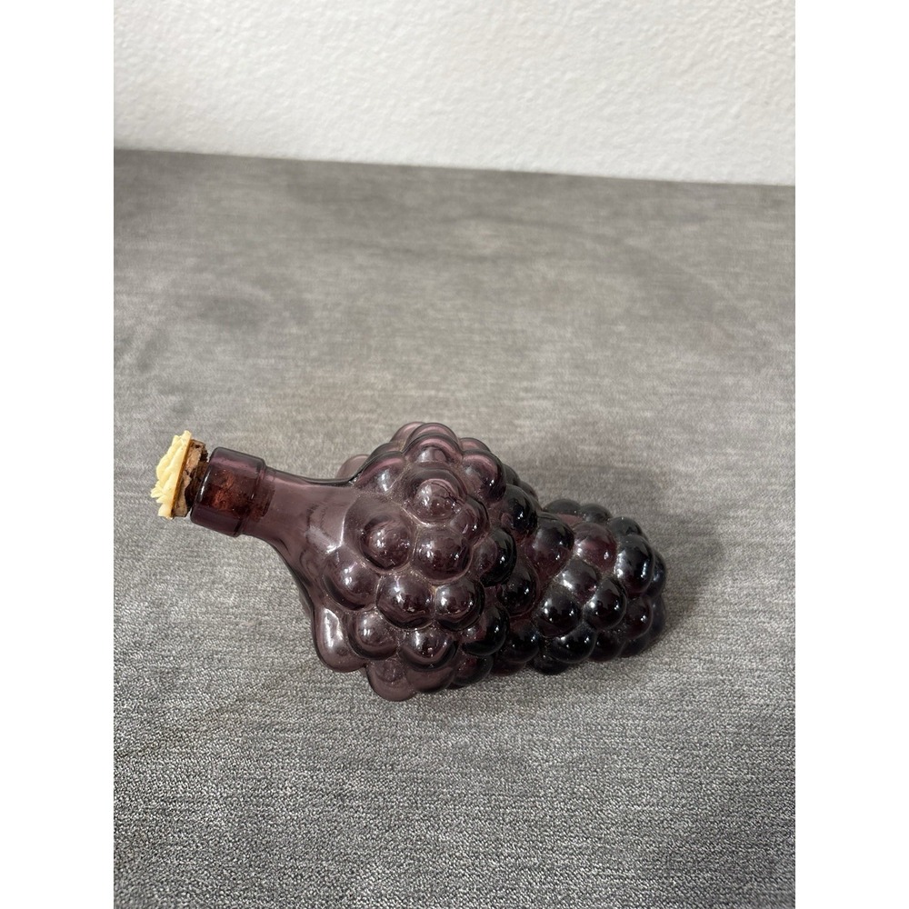 Vintage Purple Glass Grape Cluster Wine Decanters Made In France Cork W/ Floral